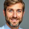 Smiling man with beard and blue eyes, wearing a blue shirt